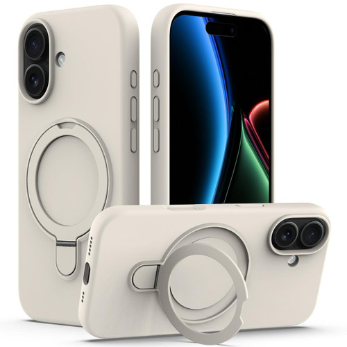 iPhone 17 Liquid Silicone MagSafe Magnetic Phone Case with Ring Holder - Antique White