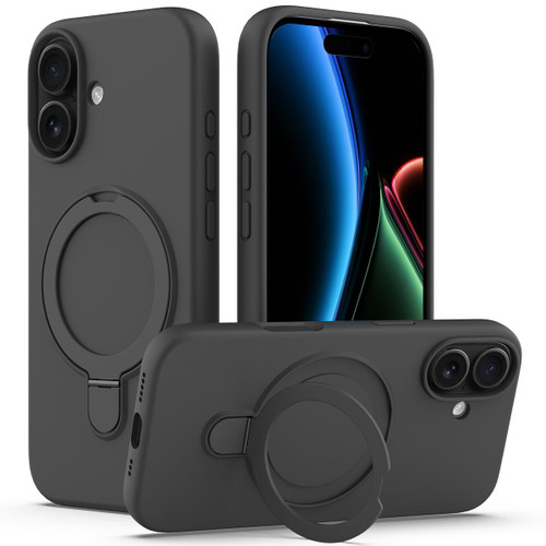 iPhone 17 Liquid Silicone MagSafe Magnetic Phone Case with Ring Holder - Carbon Black
