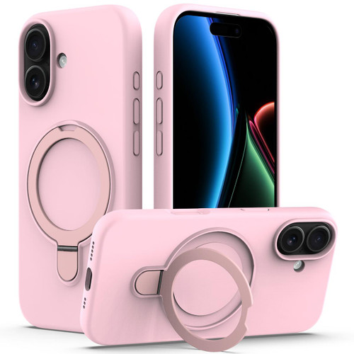 iPhone 17 Liquid Silicone MagSafe Magnetic Phone Case with Ring Holder - Grey Pink