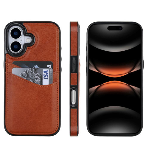 iPhone 17 Litchi Leather Skin Card Slots Phone Case - Brown iPhone 17 Litchi Leather Skin Card Slots Phone Case - Brown