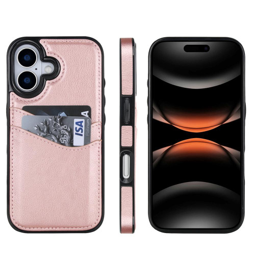 iPhone 17 Litchi Leather Skin Card Slots Phone Case - Rose Gold iPhone 17 Litchi Leather Skin Card Slots Phone Case - Rose Gold