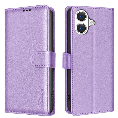 iPhone 17 Litchi Texture RFID Anti-theft Leather Phone Case - Purple