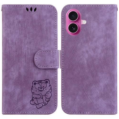 iPhone 17 Little Tiger Embossed Leather Phone Case - Purple iPhone 17 Little Tiger Embossed Leather Phone Case - Purple