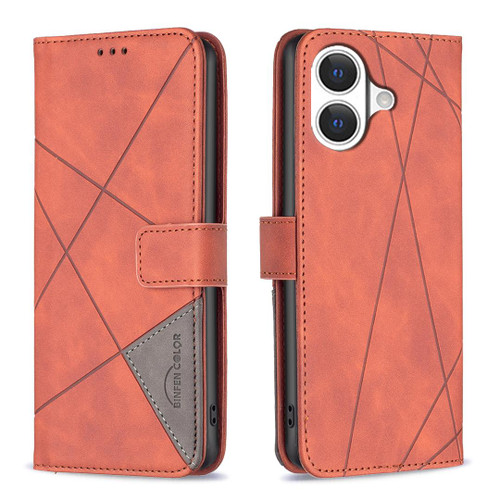 iPhone 17 Magnetic Buckle Rhombus Texture Leather Phone Case - Brown