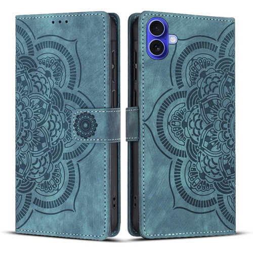 iPhone 17 Mandala Embossed Retro Frosted Leather Phone Case - Blue
