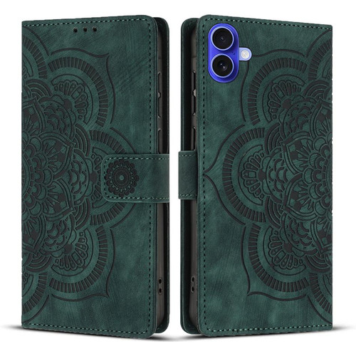 iPhone 17 Mandala Embossed Retro Frosted Leather Phone Case - Green iPhone 17 Mandala Embossed Retro Frosted Leather Phone Case - Green