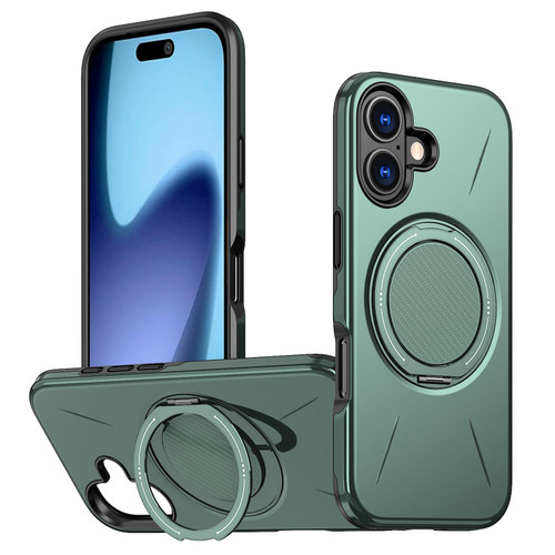 iPhone 17 Metal Rotation Holder MagSafe TPU Hybrid PC Phone Case - Grey Green iPhone 17 Metal Rotation Holder MagSafe TPU Hybrid PC Phone Case - Grey Green