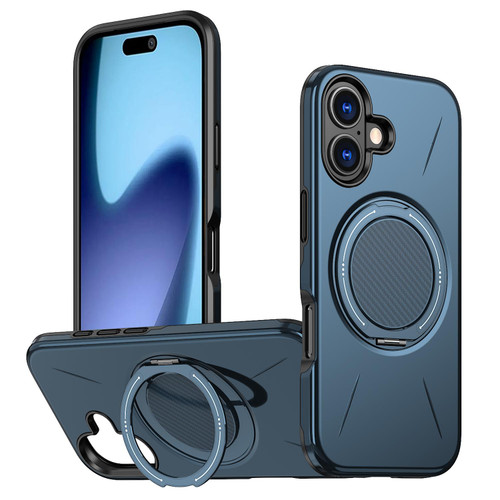 iPhone 17 Metal Rotation Holder MagSafe TPU Hybrid PC Phone Case - Navy Blue iPhone 17 Metal Rotation Holder MagSafe TPU Hybrid PC Phone Case - Navy Blue