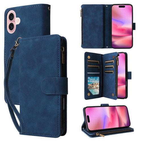 iPhone 17 Multifunctional Multi-Card Wallet Phone Leather Case - Blue