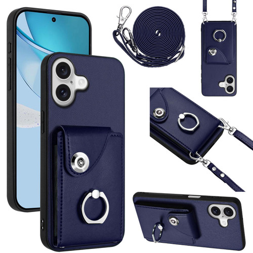iPhone 17 Organ Card Bag Ring Holder Phone Case with Long Lanyard - Blue