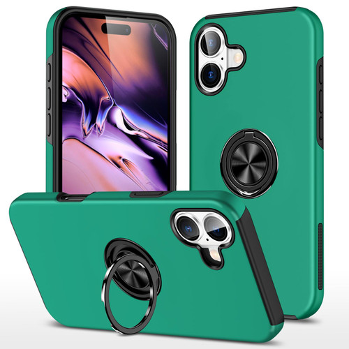 iPhone 17 PC + TPU Magnetic Phone Case with Invisible Ring Holder - Dark Green