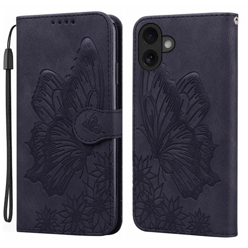 iPhone 17 Retro Skin Feel Butterflies Embossing Horizontal Flip Leather Phone Case - Black