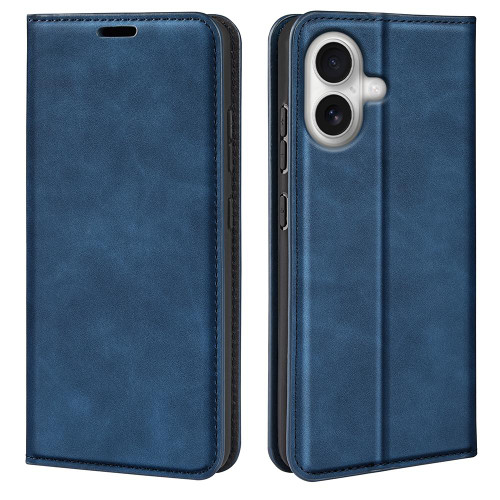 iPhone 17 Retro-skin Magnetic Suction Leather Phone Case - Dark Blue