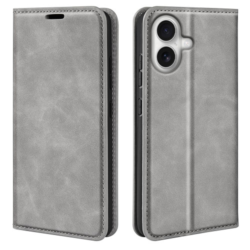 iPhone 17 Retro-skin Magnetic Suction Leather Phone Case - Grey