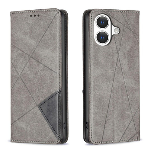 iPhone 17 Rhombus Texture Magnetic Leather Phone Case - Grey