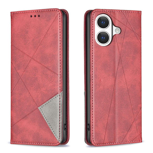 iPhone 17 Rhombus Texture Magnetic Leather Phone Case - Red