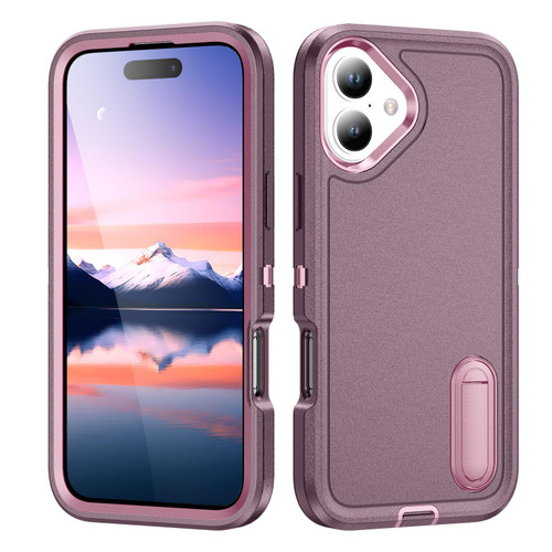 iPhone 17 Rugged PC + Silicone Phone Case with Holder - Purple+Pink