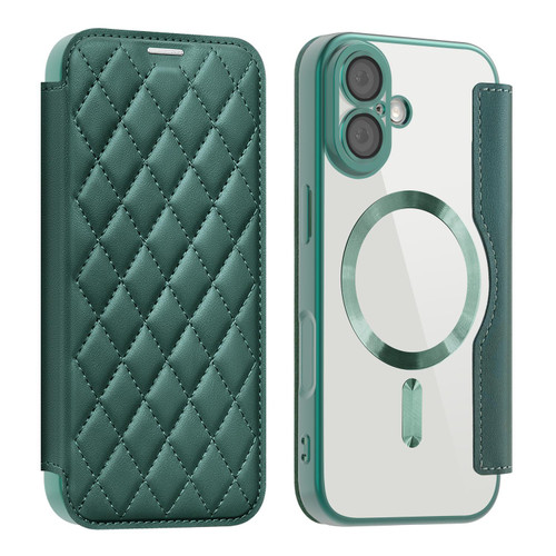 iPhone 17 Shield Magsafe RFID Anti-theft Rhombus Leather Phone Case - Green