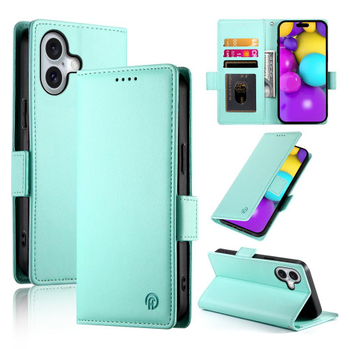 iPhone 17 Side Buckle Magnetic Frosted Leather Phone Case - Mint Green