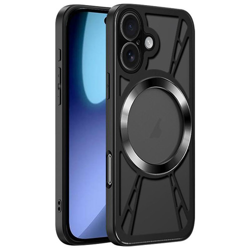iPhone 17 Silicone Cooling Hollow Metal MagSafe Phone Case - Black