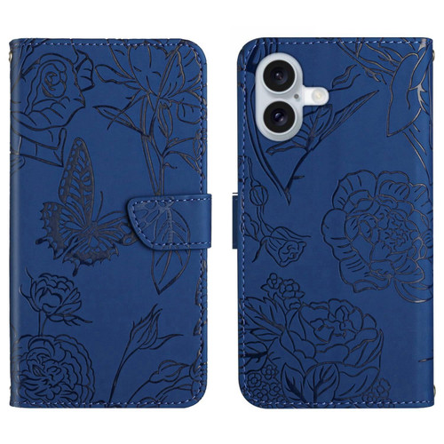 iPhone 17 Skin Feel Butterfly Embossed Flip Leather Phone Case - Blue