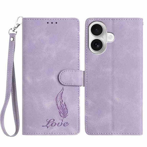 iPhone 17 Skin Feel Embossed Feather Leather Phone Case - Purple