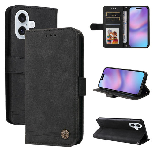 iPhone 17 Skin Feel Life Tree Leather Phone Case - Black