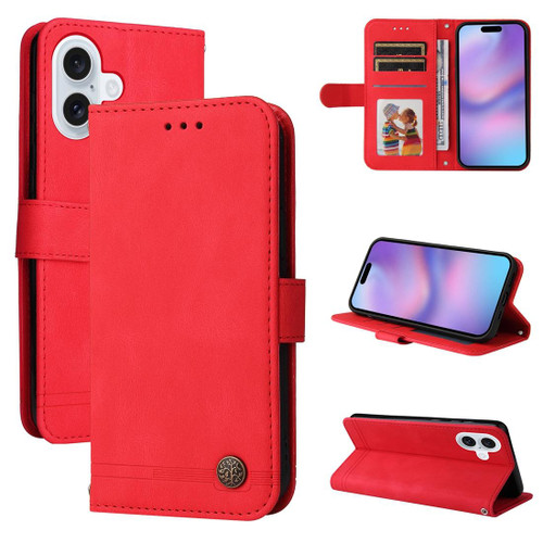 iPhone 17 Skin Feel Life Tree Leather Phone Case - Red
