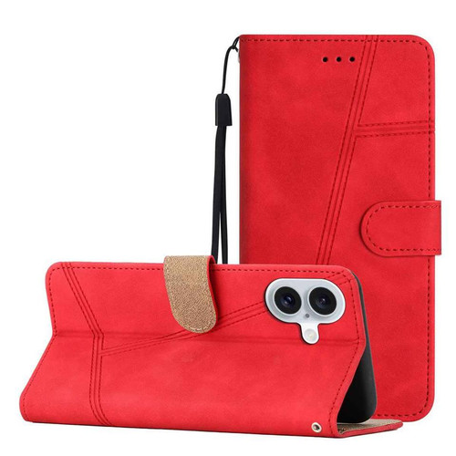 iPhone 17 Skin-feel Stitching Leather Phone Case - Red
