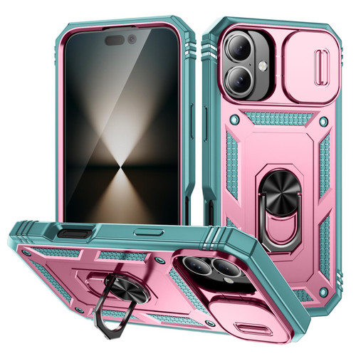 iPhone 17 Sliding Camshield TPU + PC Phone Case with Holder - Green+Pink