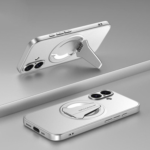 iPhone 17 Spaceship MagSafe Folding Holder Phone Case - Silver White
