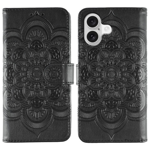 iPhone 17 Sun Mandala Embossing Leather Phone Case - Black