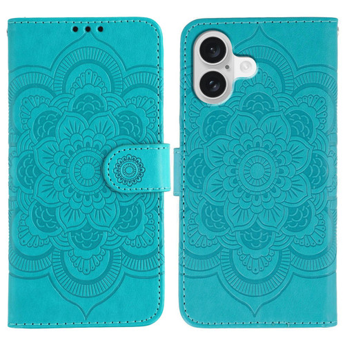iPhone 17 Sun Mandala Embossing Leather Phone Case - Blue