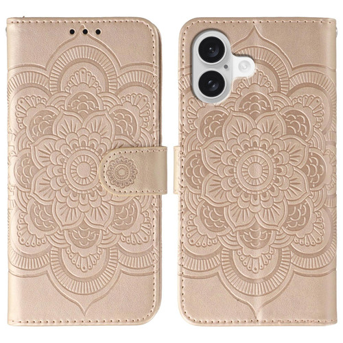 iPhone 17 Sun Mandala Embossing Leather Phone Case - Rose Gold