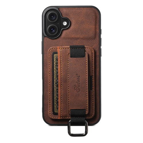 iPhone 17 Suteni H13 Litchi Leather Wrist Strap Wallet Back Phone Case - Brown