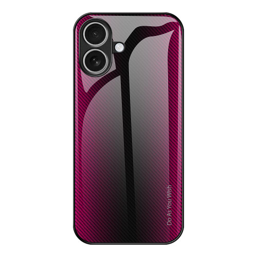 iPhone 17 Texture Gradient Glass TPU Phone Case - Rose Red