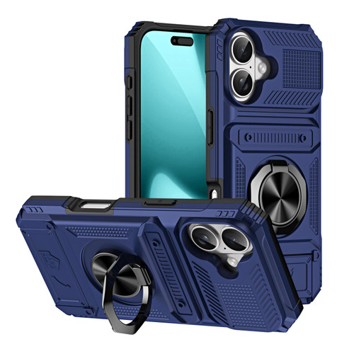 iPhone 17 TPU+PC Shockproof Card Phone Case with Metal Ring Holder - Blue