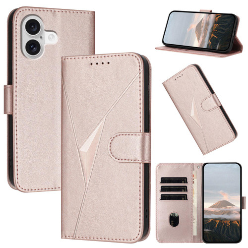 iPhone 17 Triangle Pattern Buckle Clasp Leather Phone Case - Rose Gold