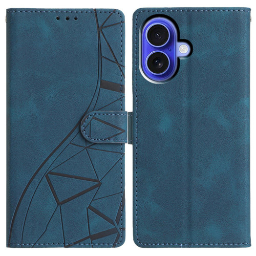 iPhone 17 Triangles Embossed Leather Phone Case - Blue