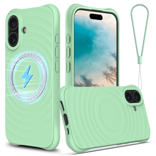 iPhone 17 Wave Texture MagSafe Magnetic Liquid Silicone Phone Case - Green