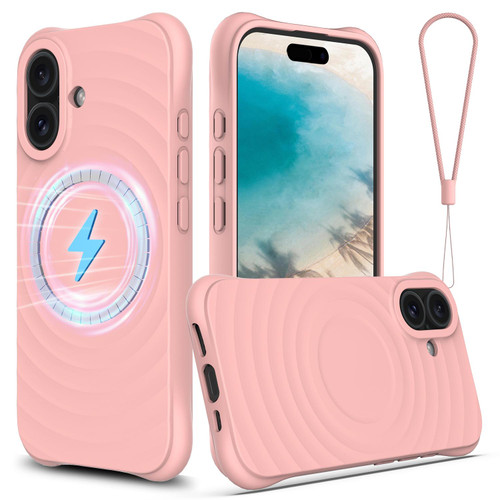 iPhone 17 Wave Texture MagSafe Magnetic Liquid Silicone Phone Case - Pink