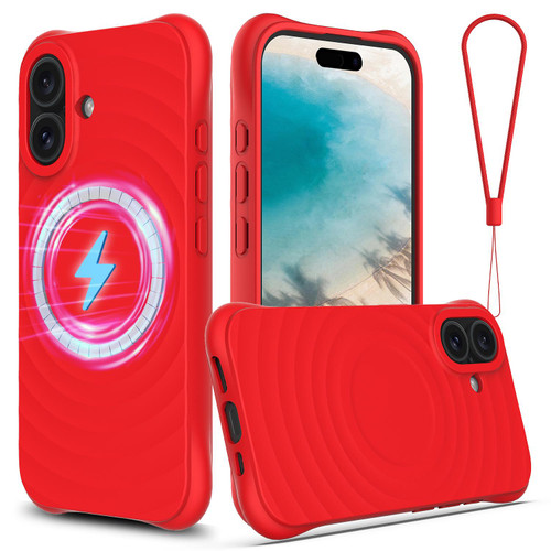 iPhone 17 Wave Texture MagSafe Magnetic Liquid Silicone Phone Case - Red