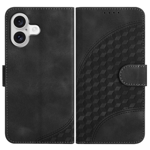 iPhone 17 YX0060 Elephant Head Embossed Phone Leather Case with Lanyard - Black