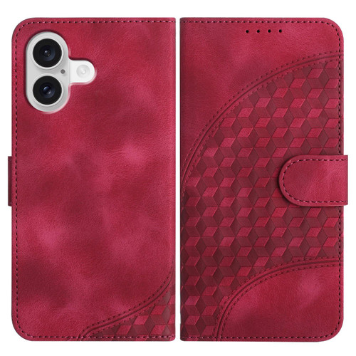 iPhone 17 YX0060 Elephant Head Embossed Phone Leather Case with Lanyard - Rose Red