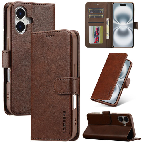 LC.IMEEKE Calf Texture Horizontal Flip Leather Case iPhone 17 - Brown