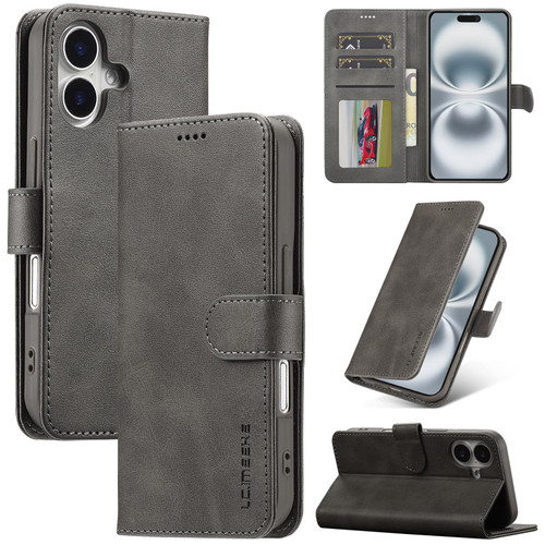 LC.IMEEKE Calf Texture Horizontal Flip Leather Case iPhone 17 - Grey