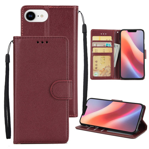 iPhone 16e / 17e 3-Card Slots Multifunctional Leather Phone Case - Wine Red