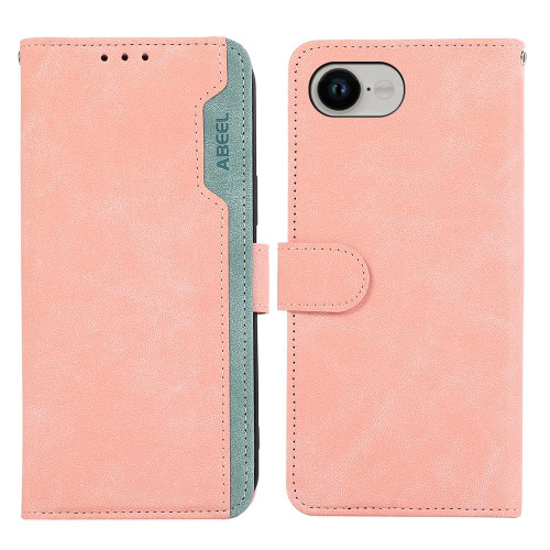 iPhone 16e / 17e ABEEL Color Block Magnetic RFID Leather Phone Case - Pink-Cyan