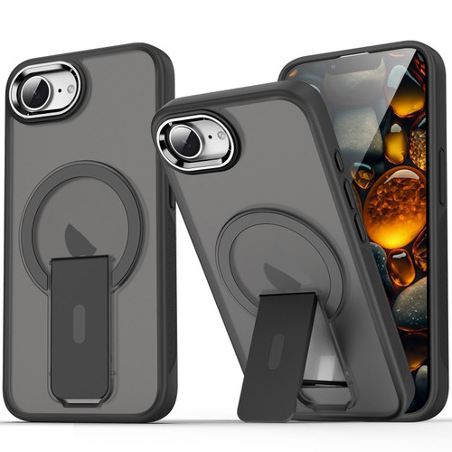 iPhone 16e / 17e Acrylic Hybrid TPU MagSafe Holder Phone Case - Transparent Black