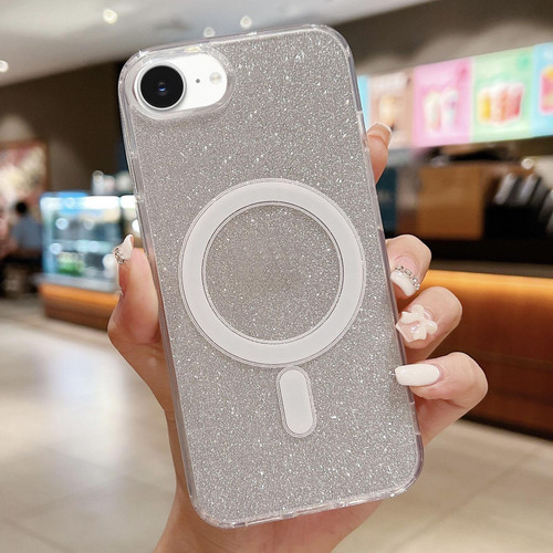 iPhone 16e / 17e Acrylic Transparent Glitter MagSafe Phone Case - Silver